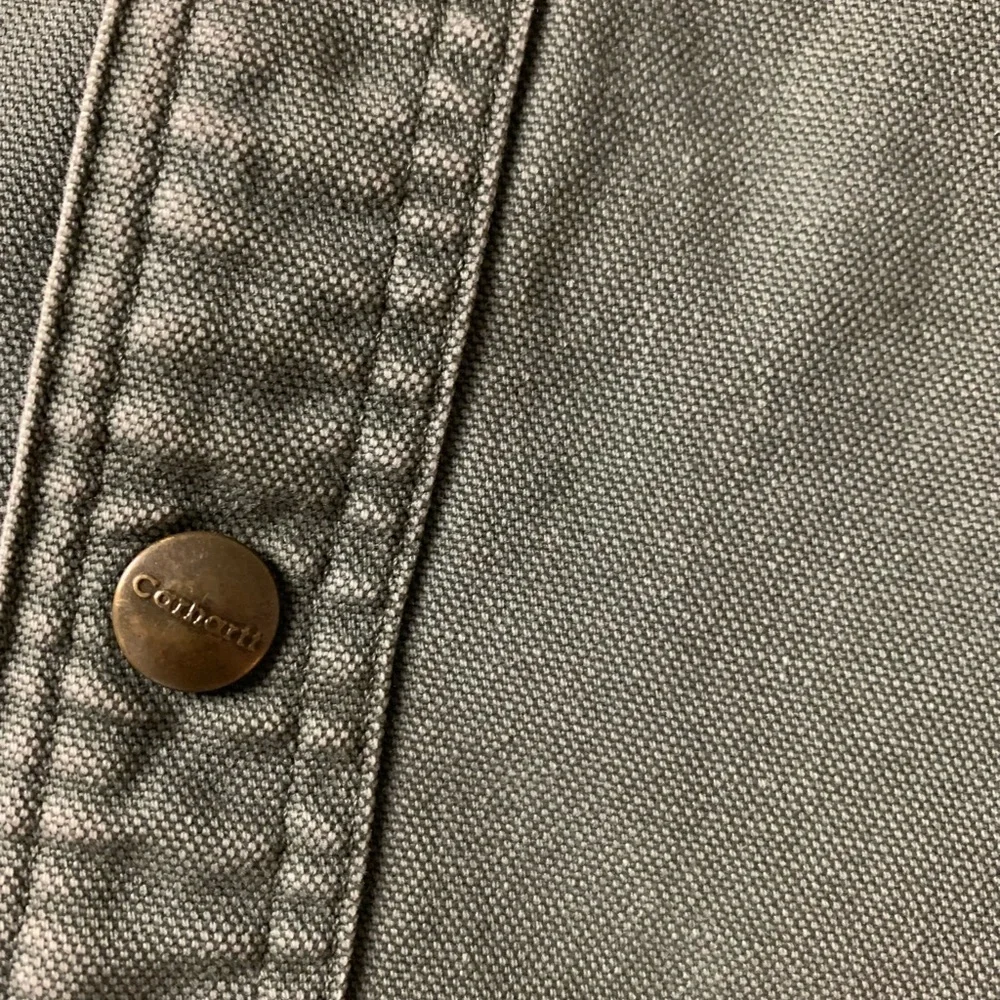 Vintage Carhartt Barn Jacket Khaki Green Cotton Canvas Flannel Lined Shacket - Picture 6 of 13